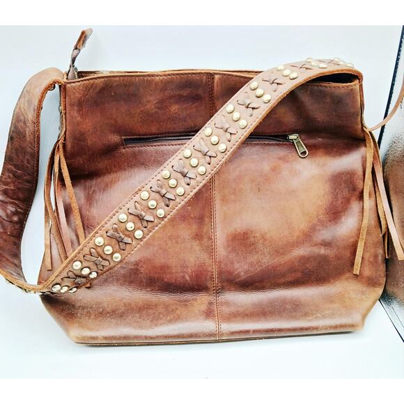 Hair on Leather Shoulder Fringed Tote Bag w/wallet - Picture 5 of 5